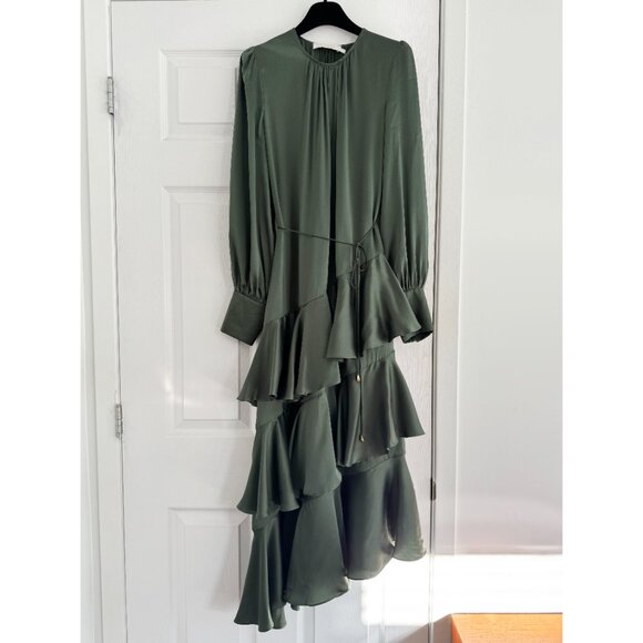 Zimmermann "Espionage" Tiered Satin Dress in Green, size "1" (Small) - Picture 7 of 16